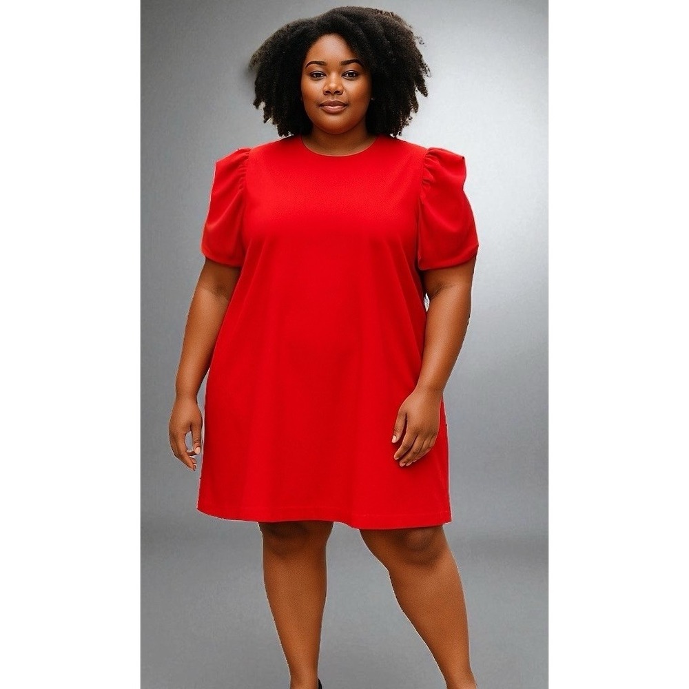SHEIN Curve Red Dress Womens Midi‎ Babydoll Boho Plus Size 2XL Ruffle Sleeve
